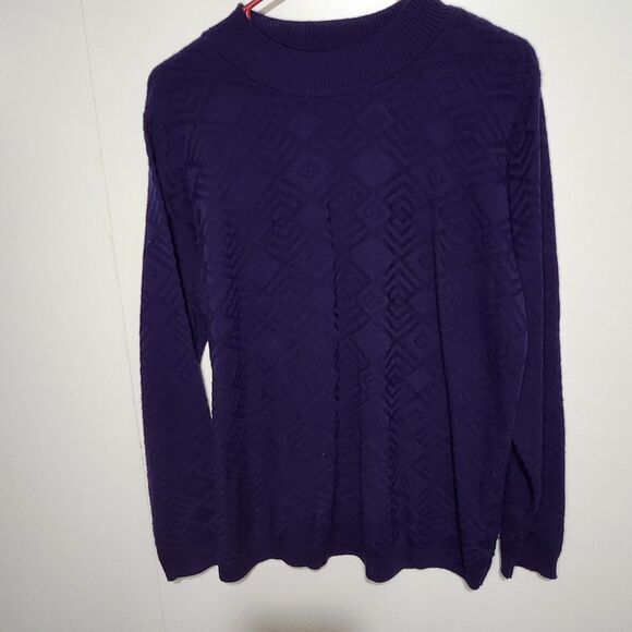 Alfred Dunner Vintage Purple Knit Sweater Small Diamond Mock Neck LS 100%Acrylic - Picture 2 of 8